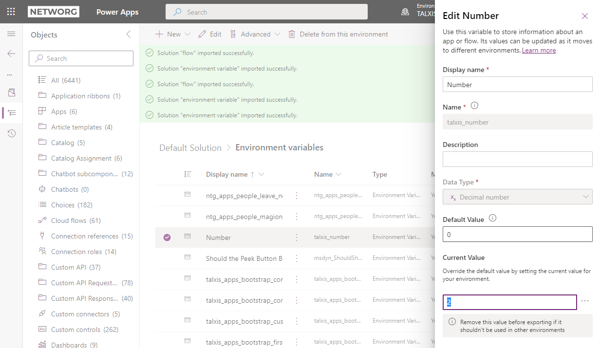 Update the environment variable's current value
